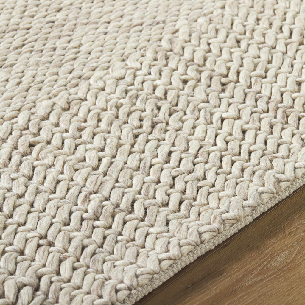 Bevarn Beige Subtle Linear Textured Wool Handmade Area Rug