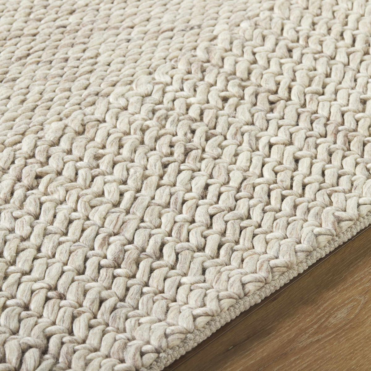Bevarn Beige Subtle Linear Textured Wool Handmade Area Rug