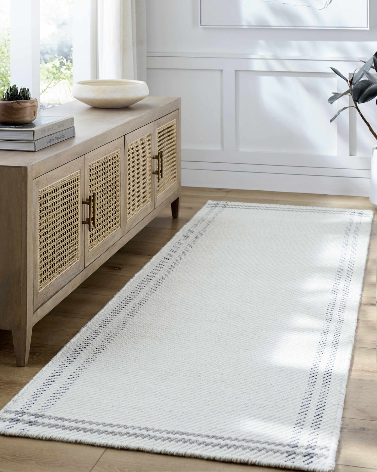 Nimue Cream & Charcoal Bordered Area Rug - Clearance