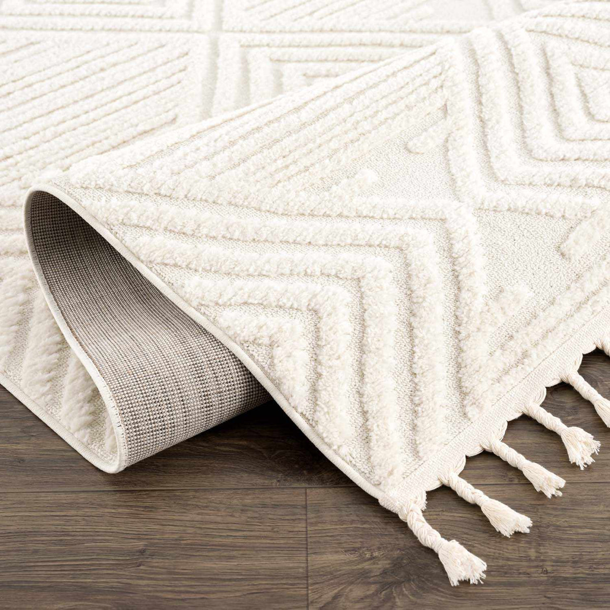 Manyas 3D Bone Area Rug with Tassels - Clearance