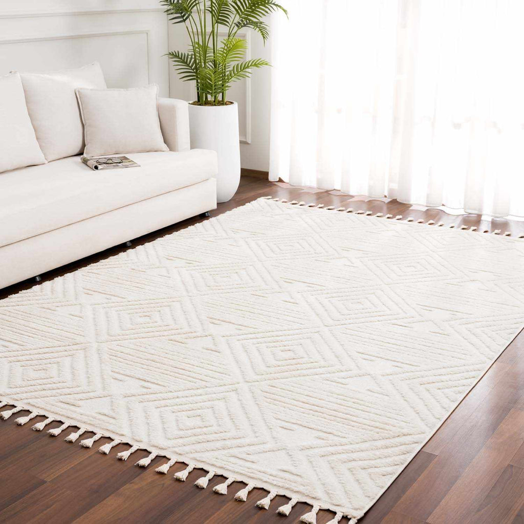 Manyas 3D Bone Area Rug with Tassels - Clearance