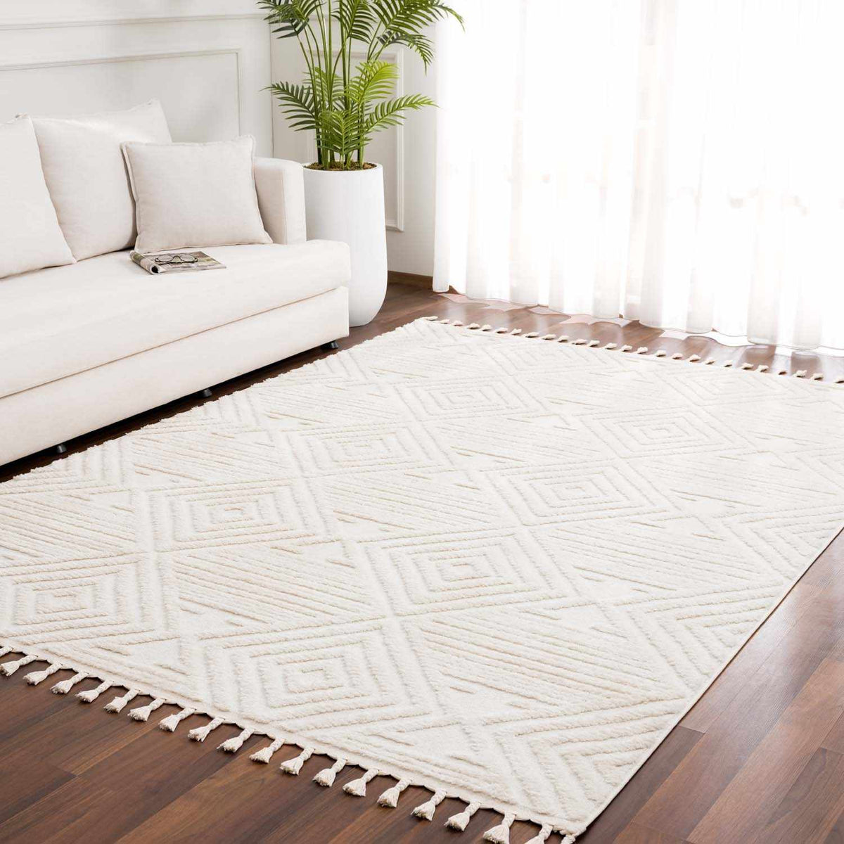 Manyas 3D Bone Area Rug with Tassels - Clearance