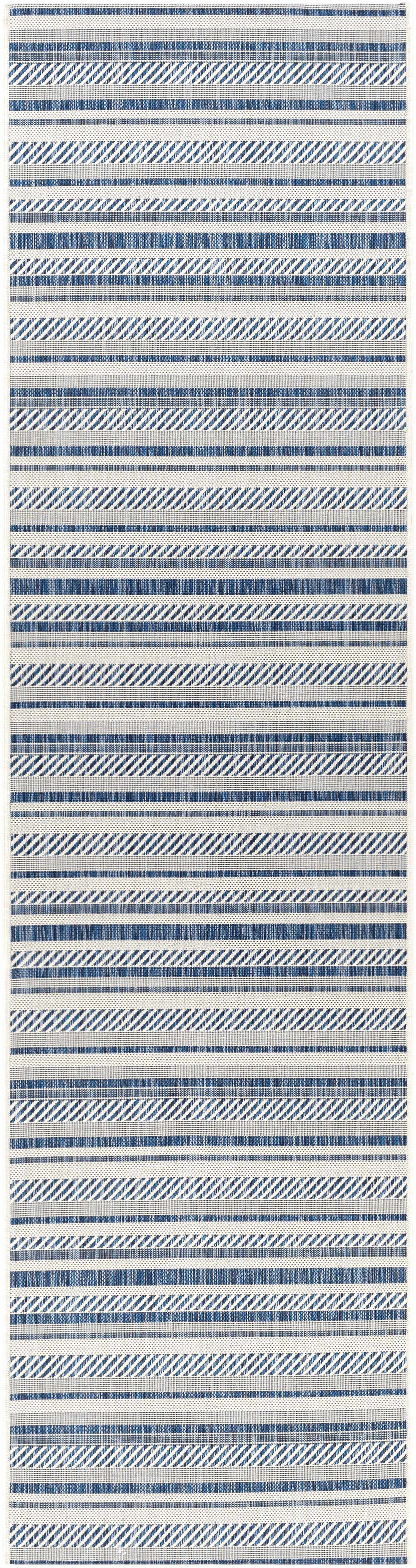 Olin White&Blue Striped Nordic Outdoor Rug