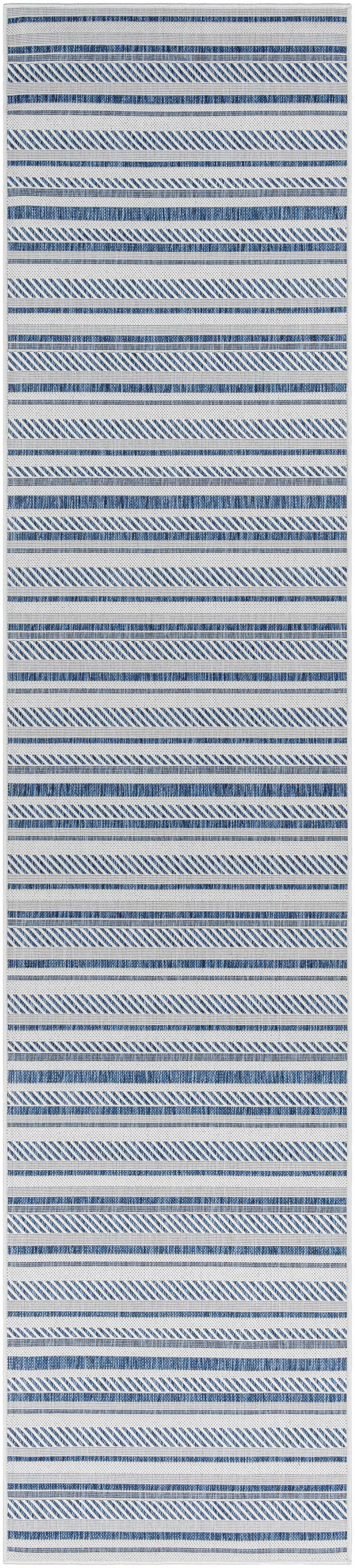 Olin White&Blue Striped Nordic Outdoor Rug