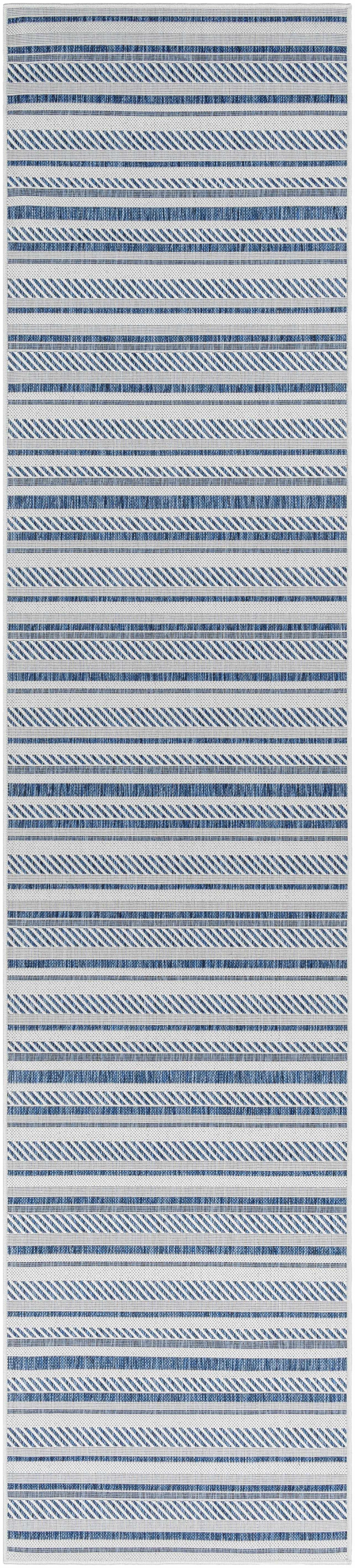Olin White&Blue Striped Nordic Outdoor Rug