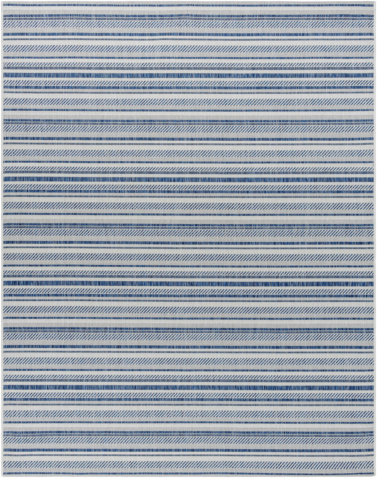Olin White&Blue Striped Nordic Outdoor Rug