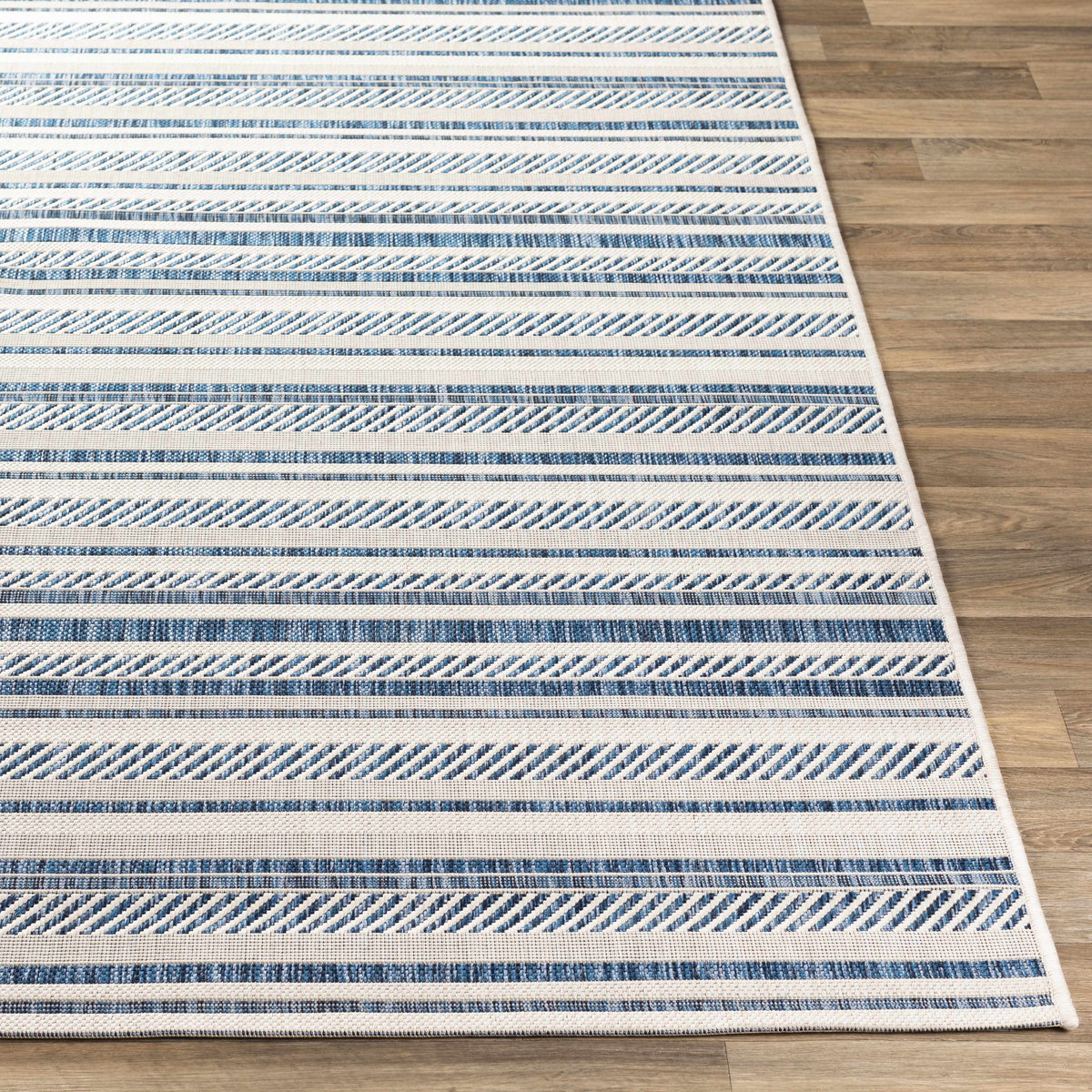Olin White&Blue Striped Nordic Outdoor Rug