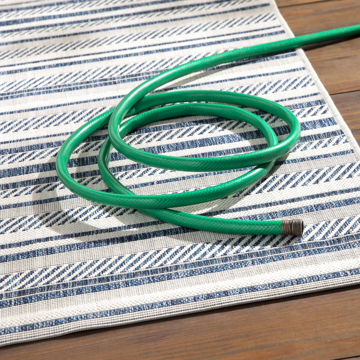 Olin White&Blue Striped Nordic Outdoor Rug