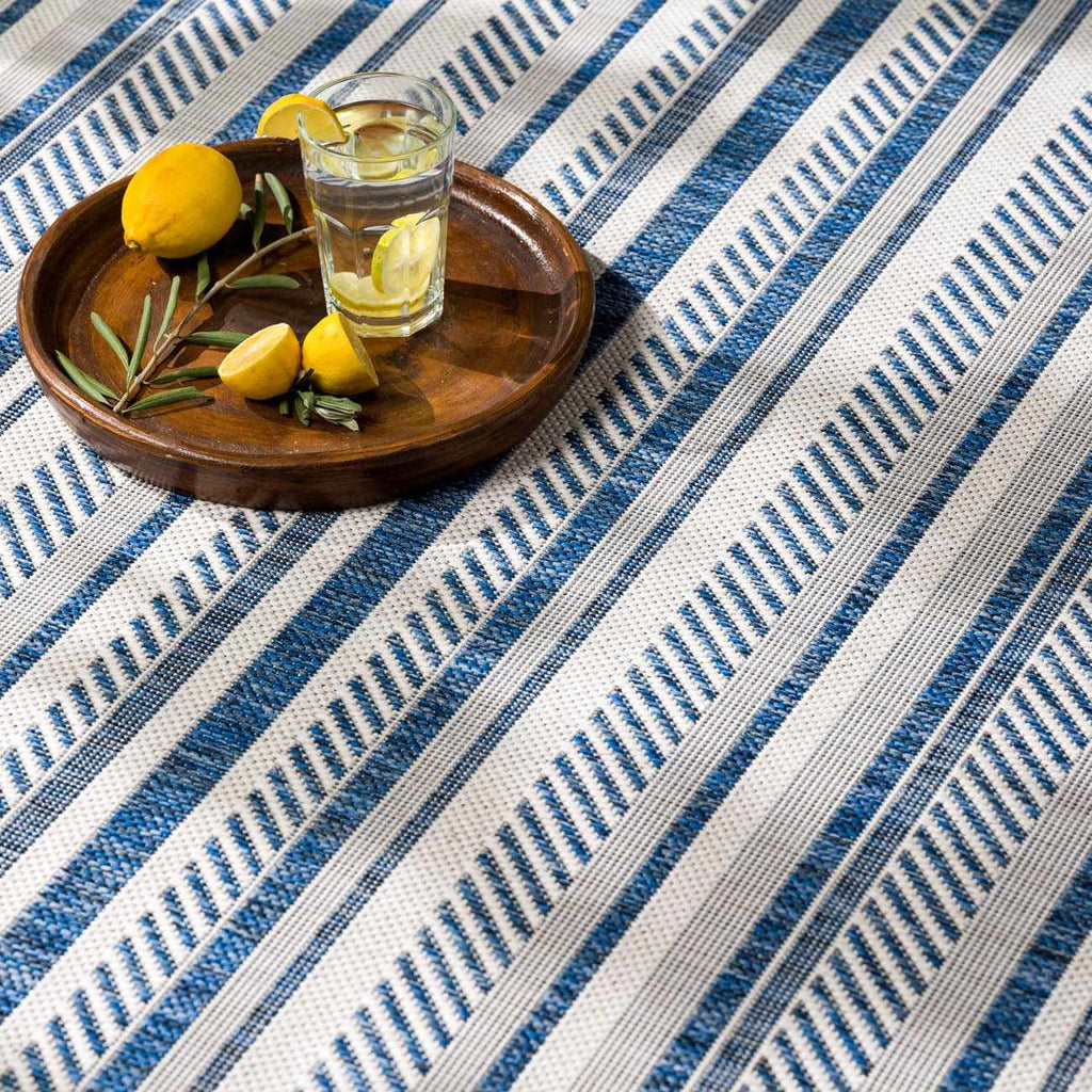 Olin White&Blue Striped Nordic Outdoor Rug