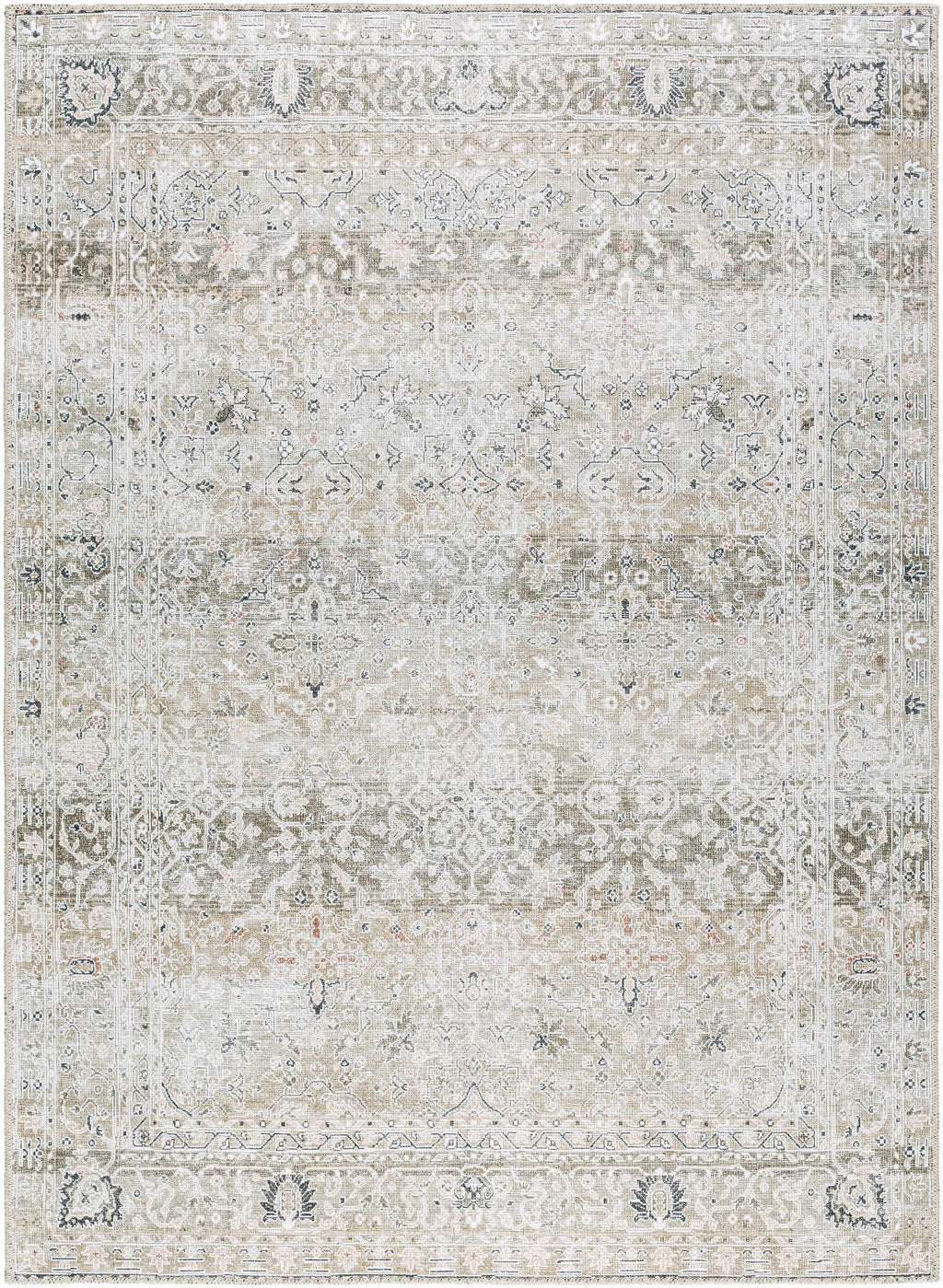 Our PNW Home Rainier Damask Light Brown Washable Rug