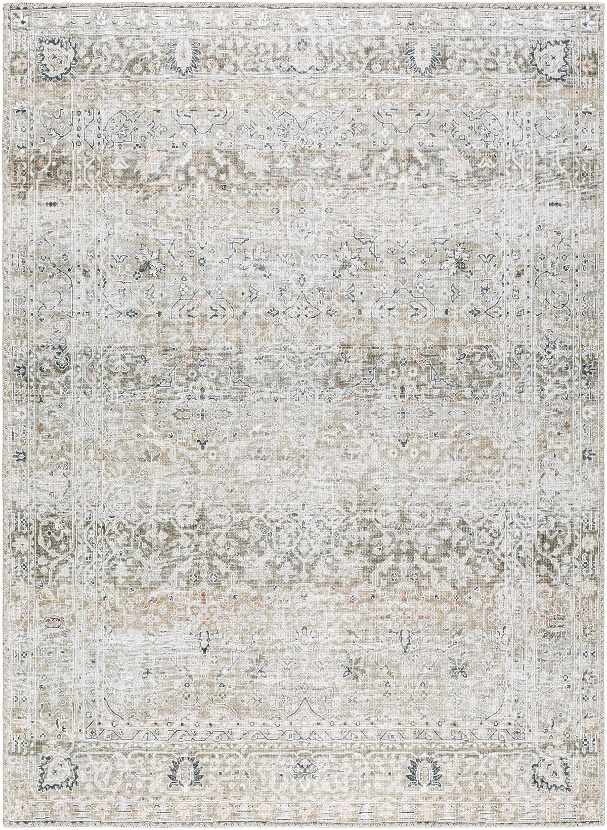 Our PNW Home Rainier Damask Light Brown Washable Rug