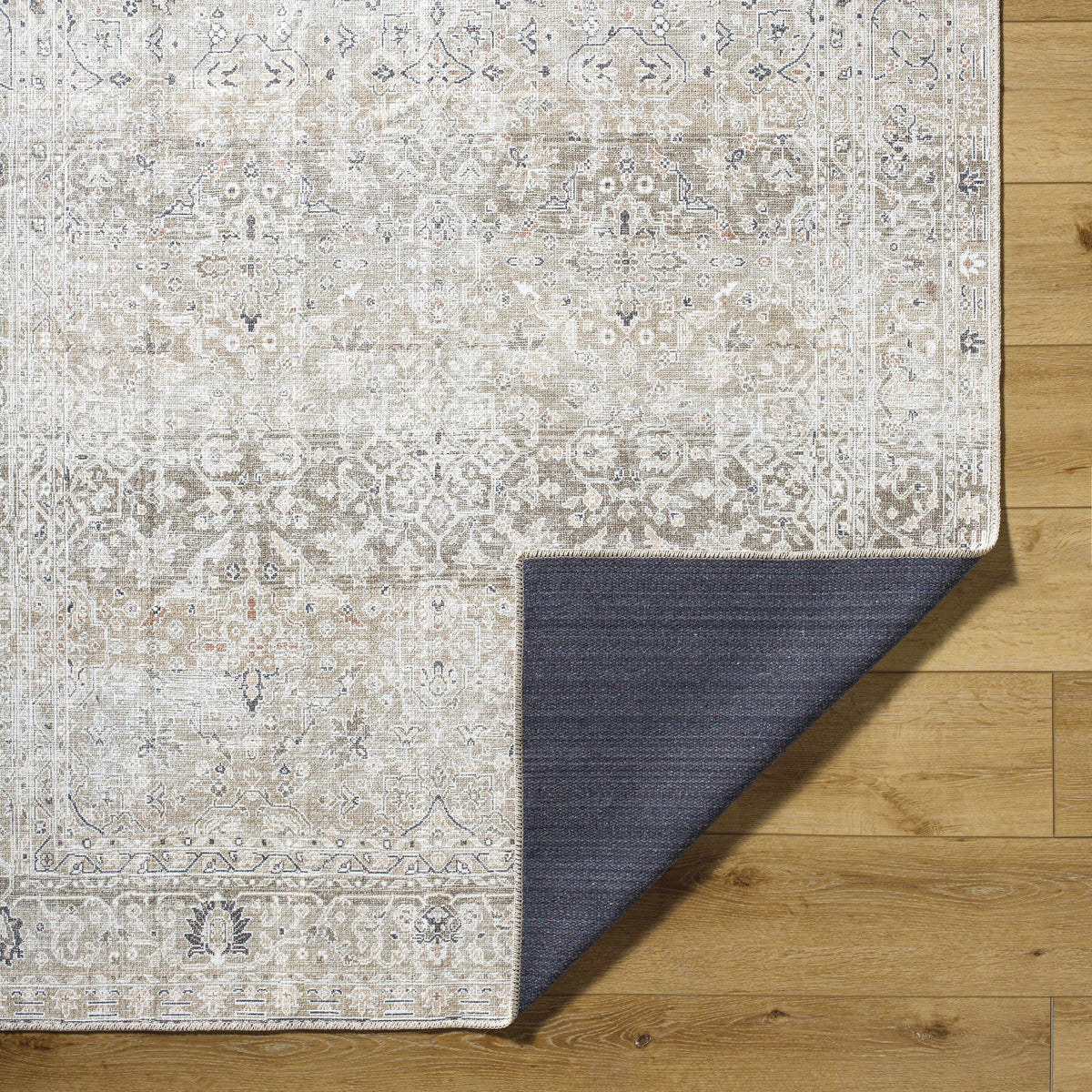 Our PNW Home Rainier Damask Light Brown Washable Rug