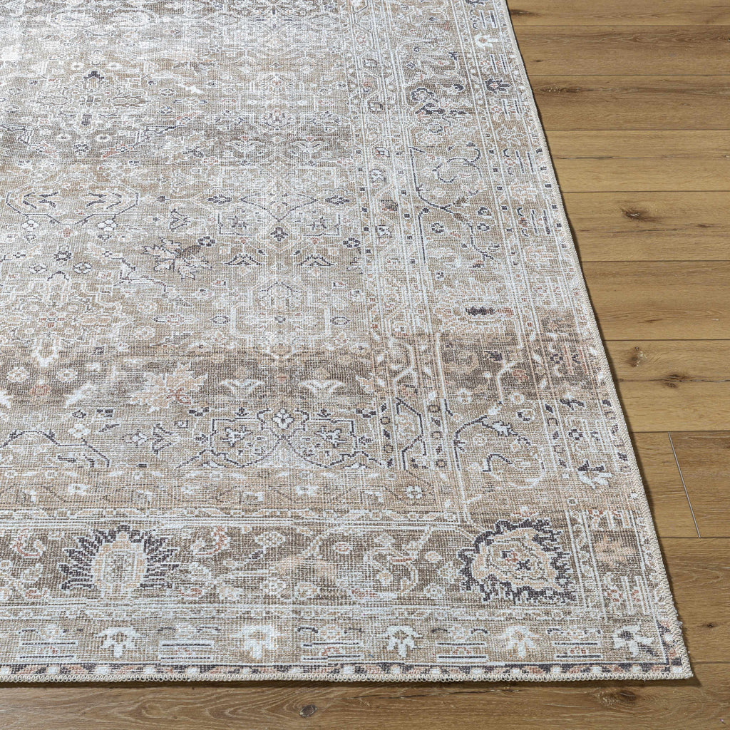 Our PNW Home Rainier Damask Light Brown Washable Rug