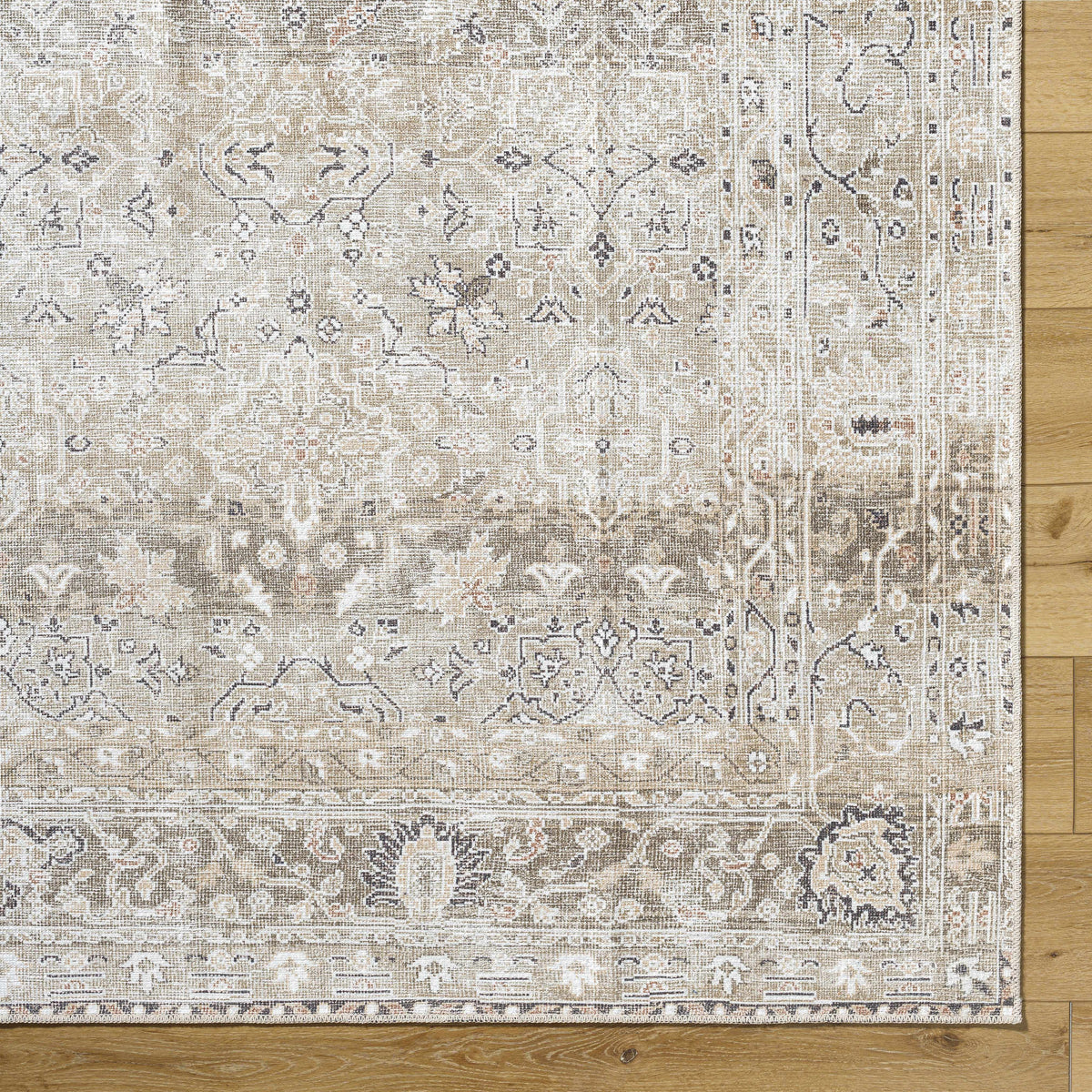 Our PNW Home Rainier Damask Light Brown Washable Rug