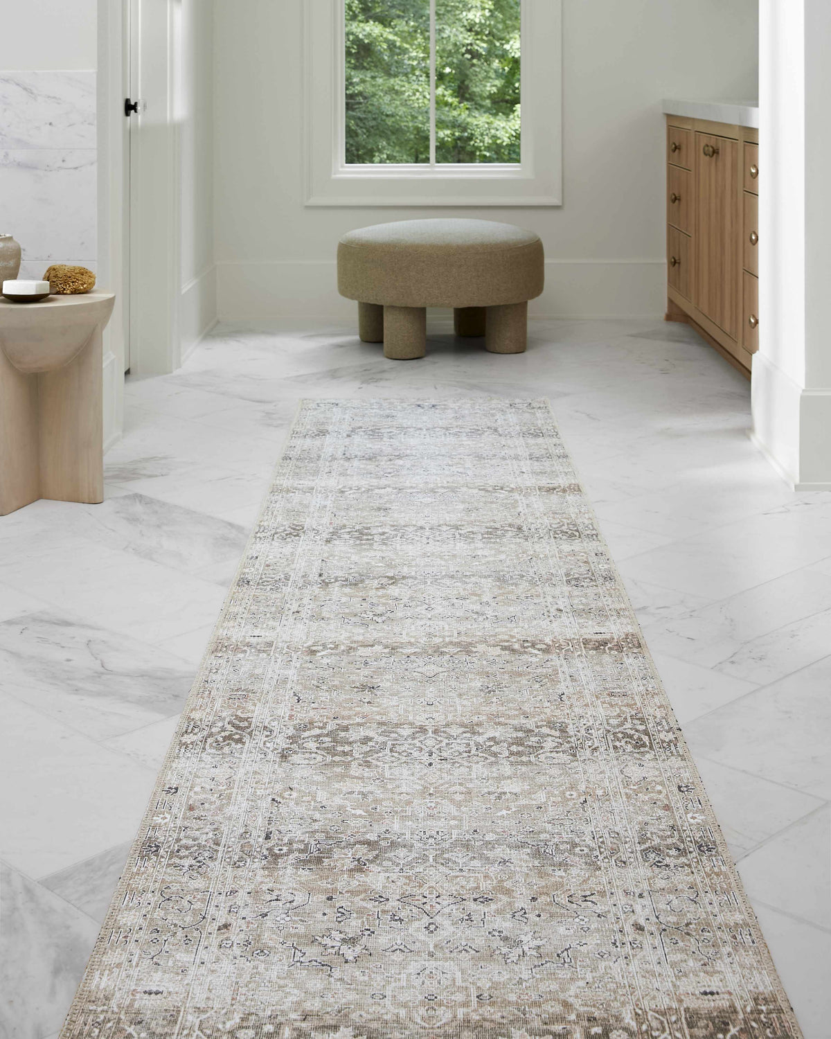 Our PNW Home Rainier Damask Light Brown Washable Rug