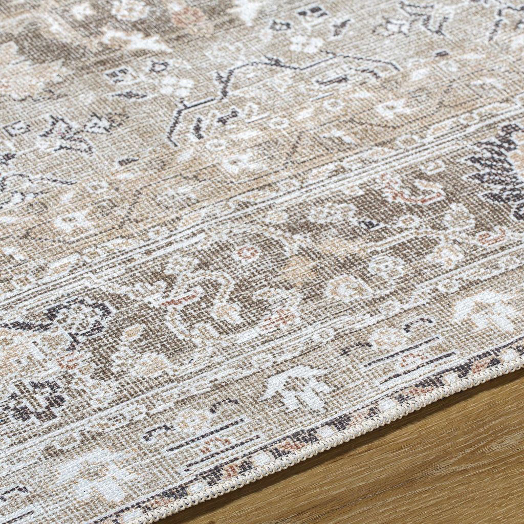 Our PNW Home Rainier Damask Light Brown Washable Rug