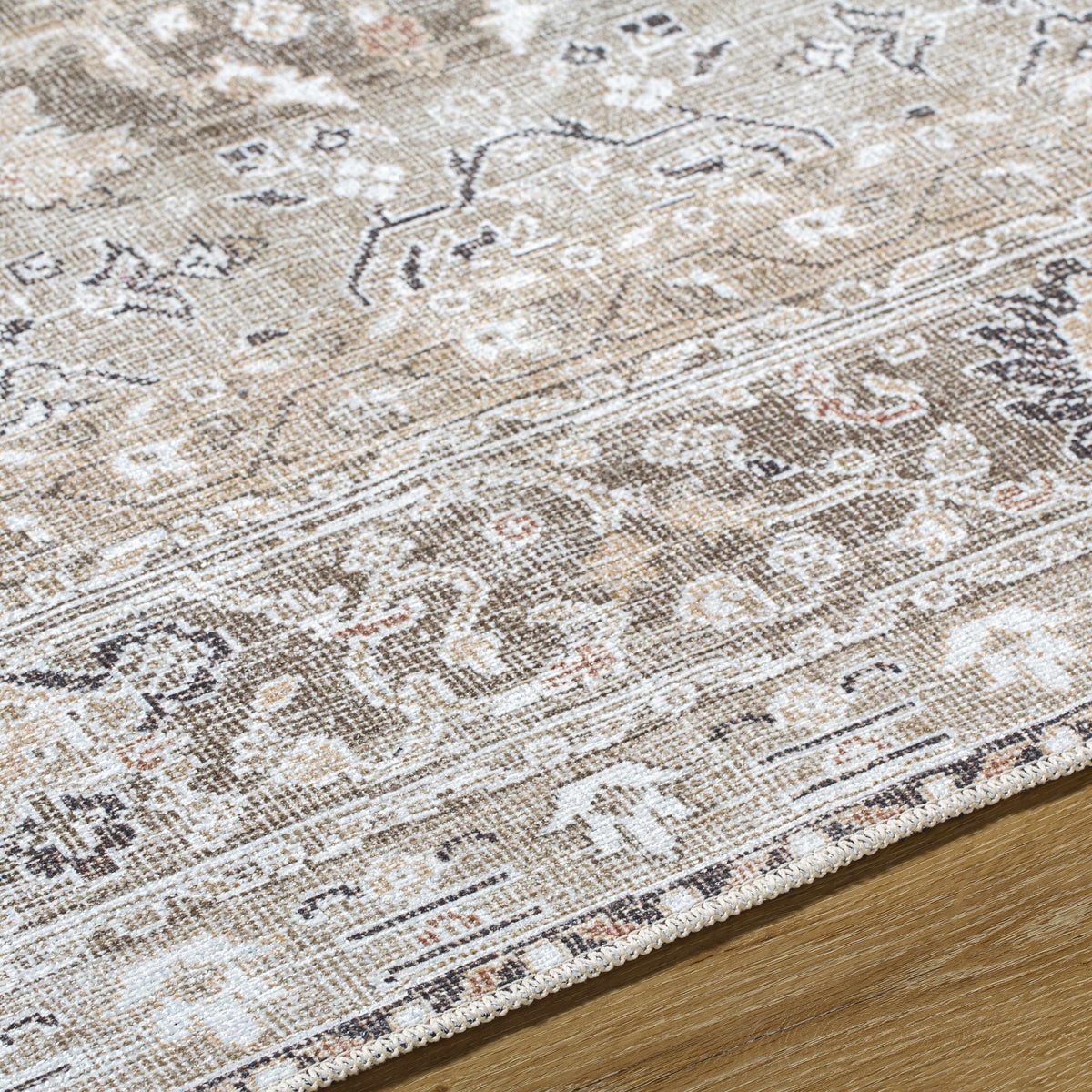 Our PNW Home Rainier Damask Light Brown Washable Rug