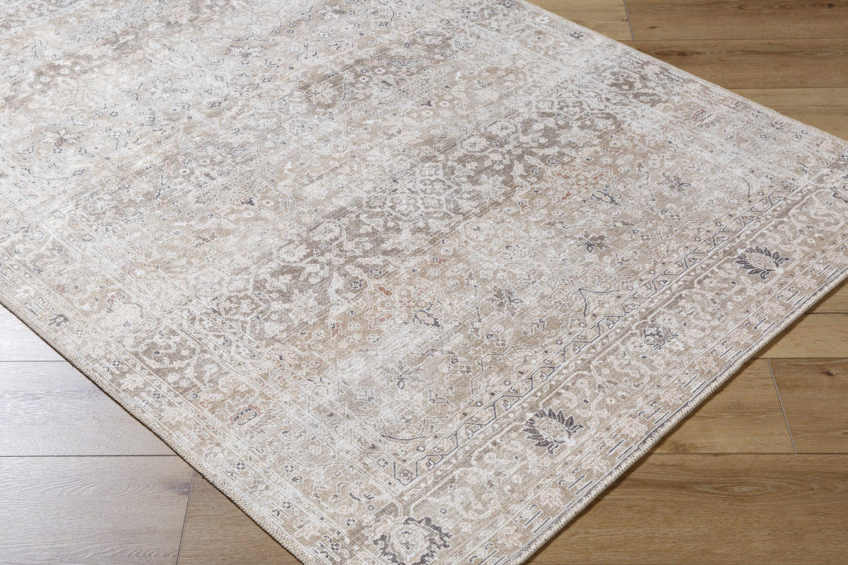 Our PNW Home Rainier Damask Light Brown Washable Rug