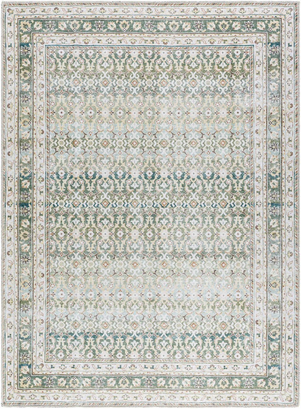 Our PNW Home Rainier Damask Green Washable Rug