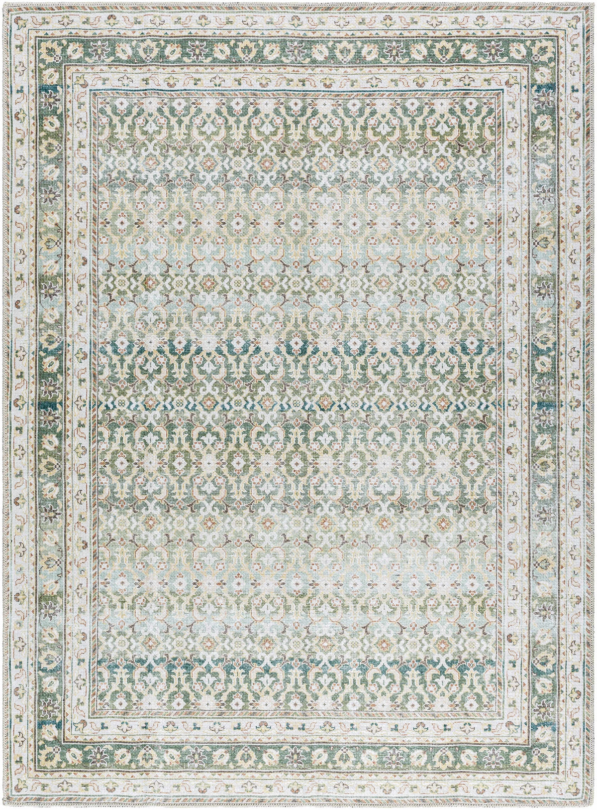 Our PNW Home Rainier Damask Green Washable Rug