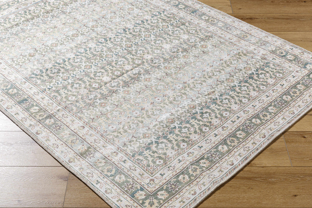 Our PNW Home Rainier Damask Green Washable Rug