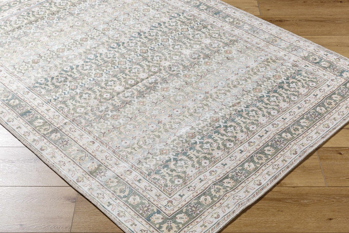 Our PNW Home Rainier Damask Green Washable Rug