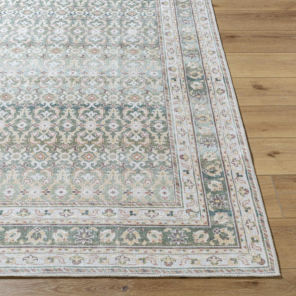Our PNW Home Rainier Damask Green Washable Rug