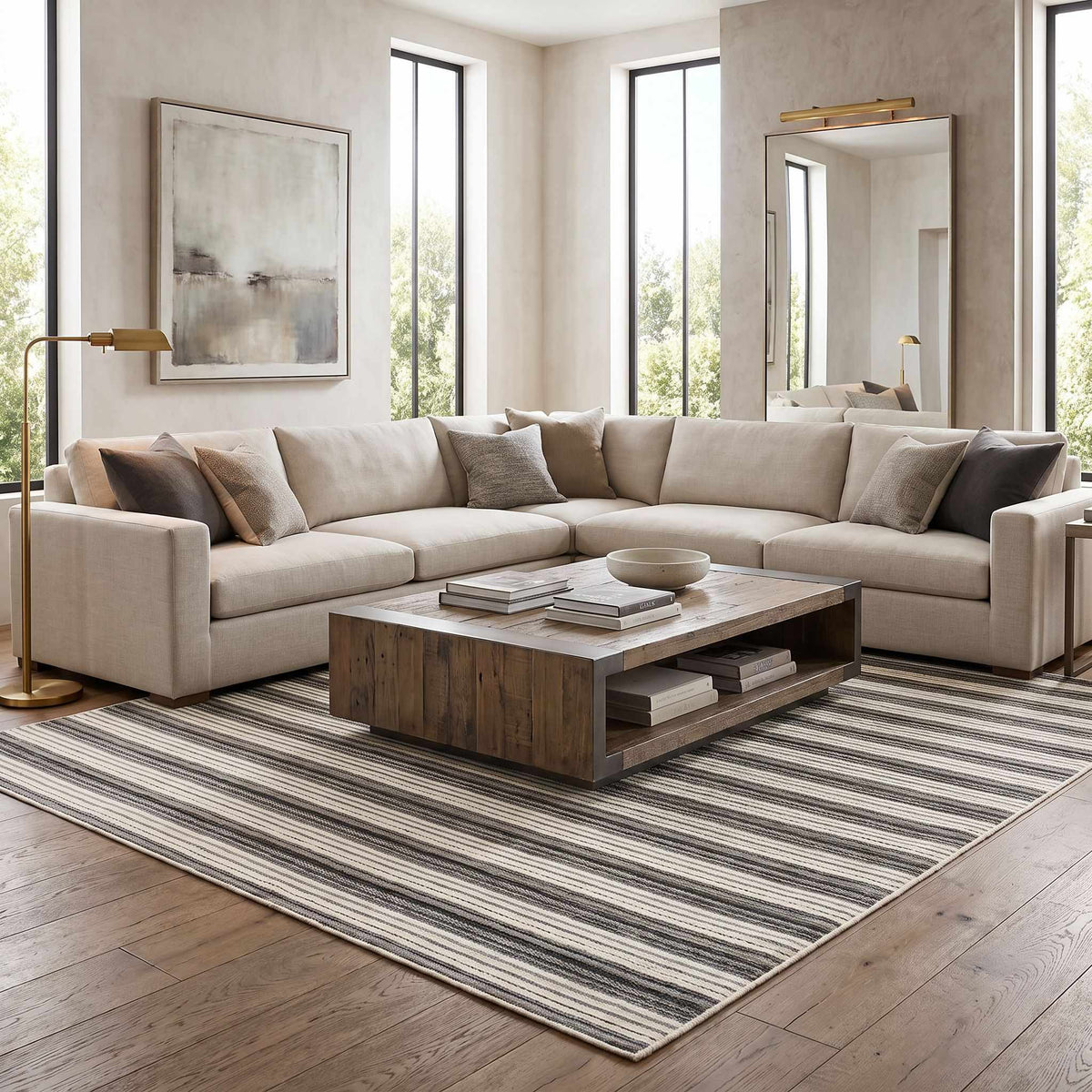 Jachai Gray Straped Washable Area Rug