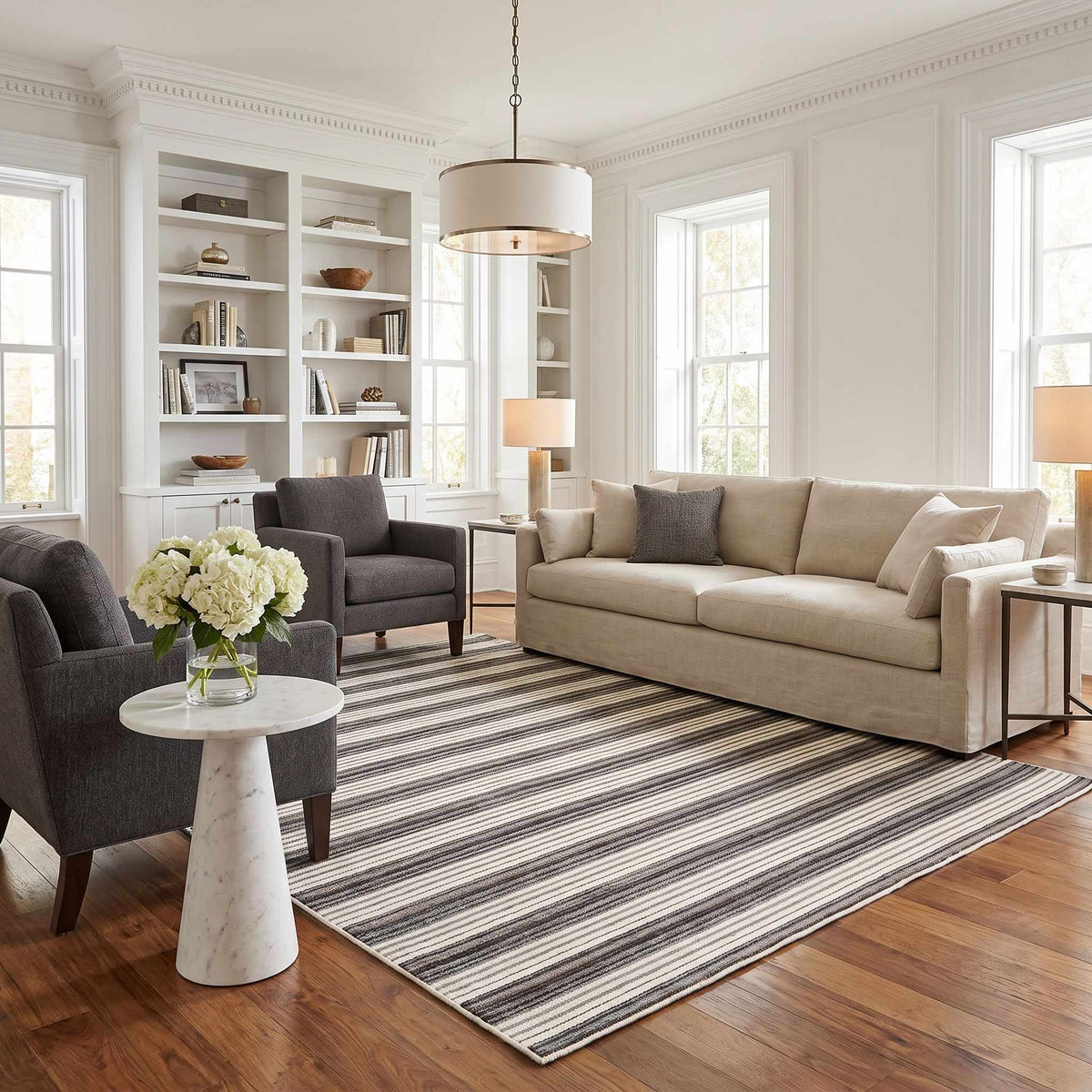 Jachai Gray Straped Washable Area Rug