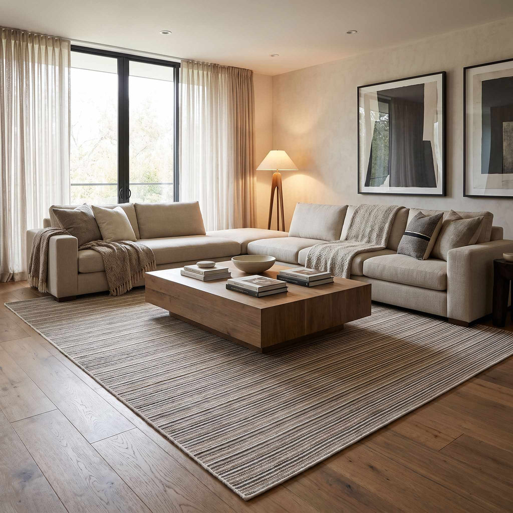 Jachai Beige Straped Washable Area Rug