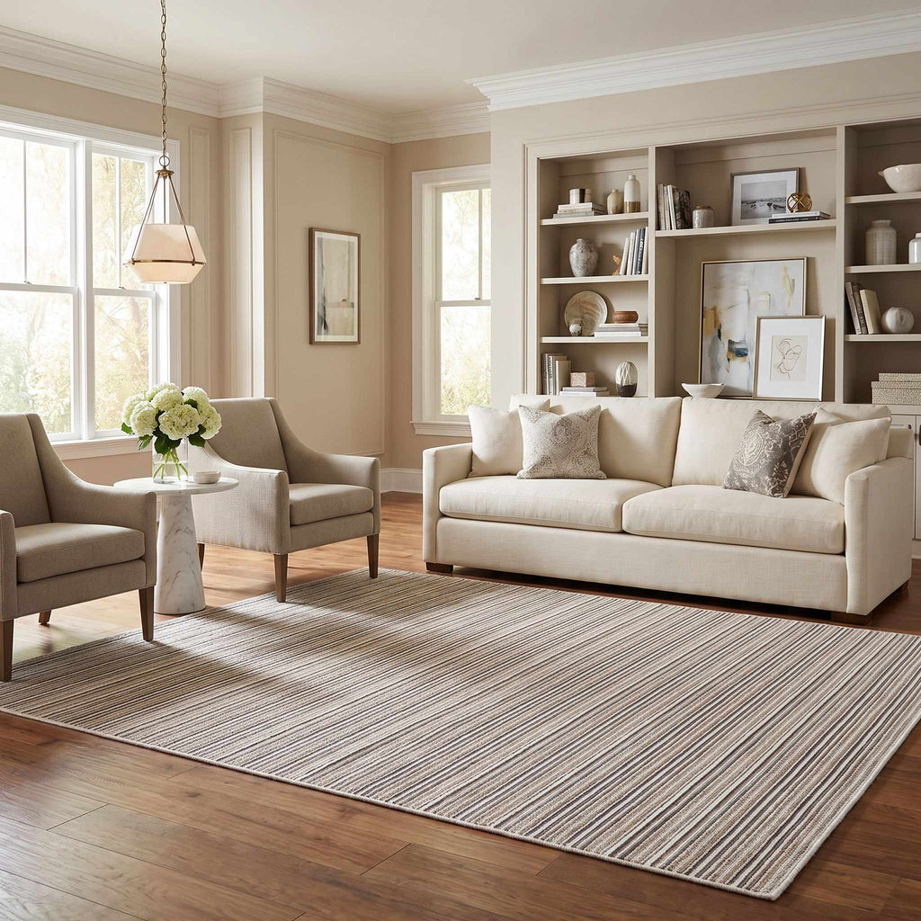 Jachai Beige Straped Washable Area Rug