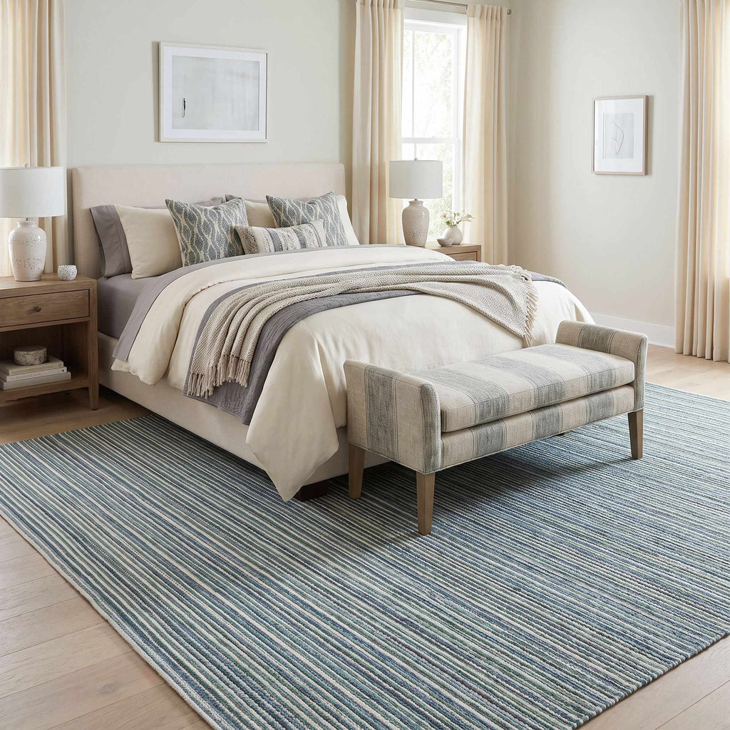 Jachai Blue Straped Washable Area Rug