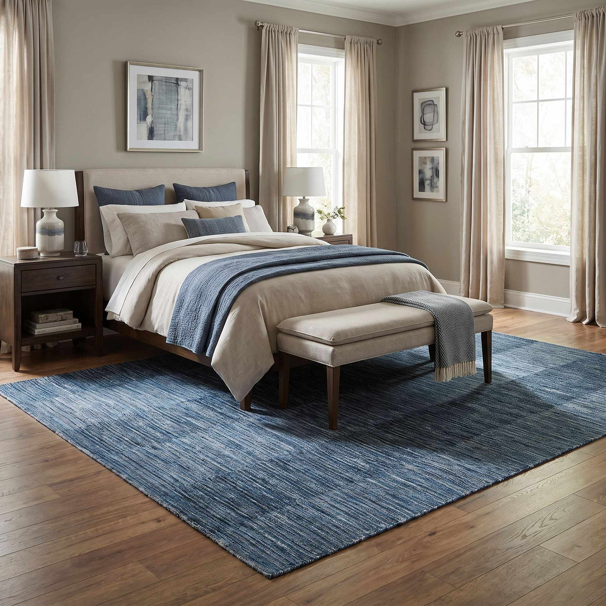 Fayola Blue Striped Washable Area Rug