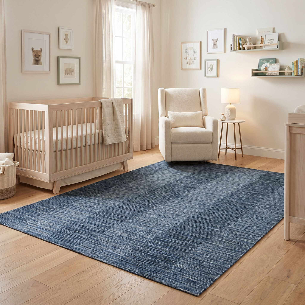 Fayola Blue Striped Washable Area Rug