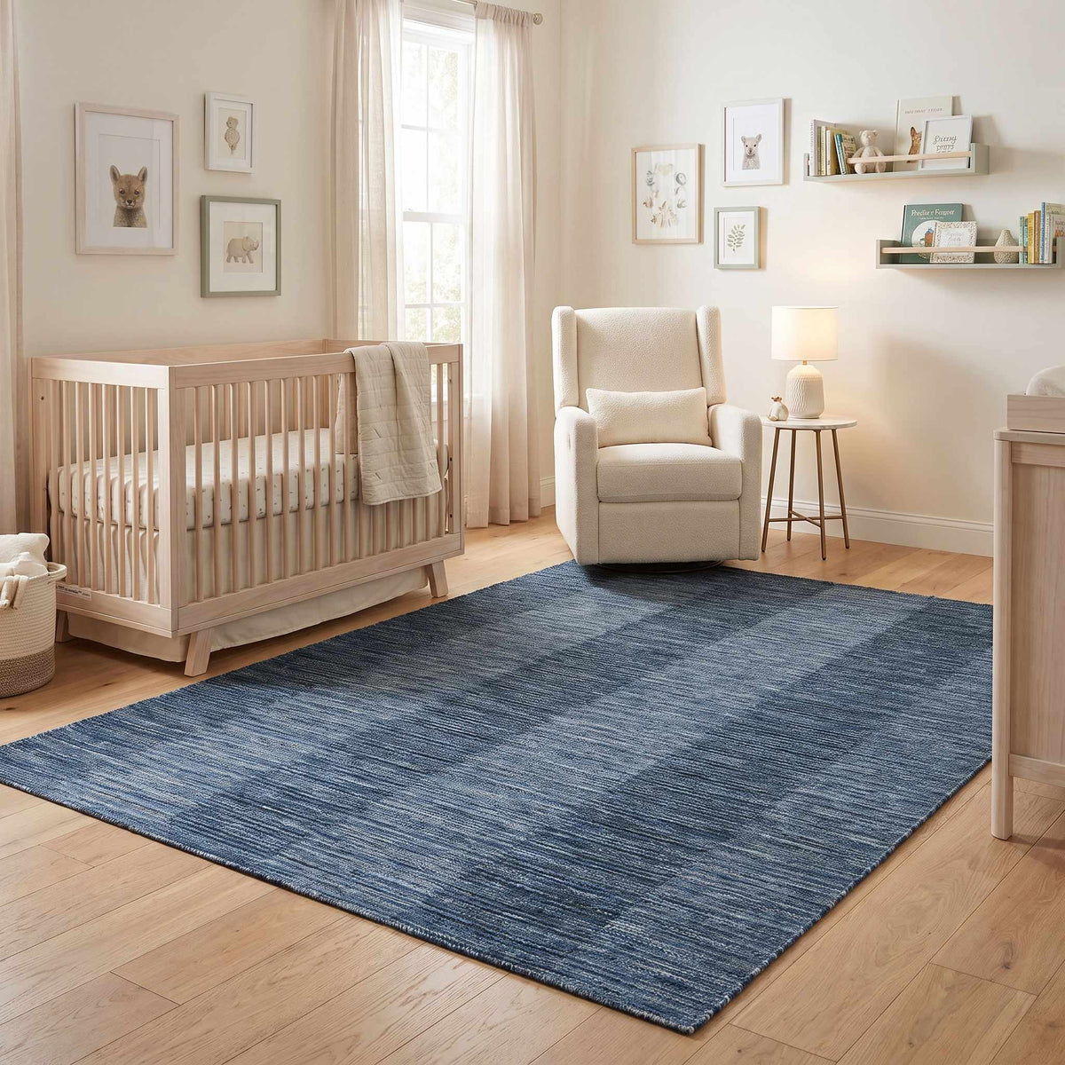 Fayola Blue Striped Washable Area Rug