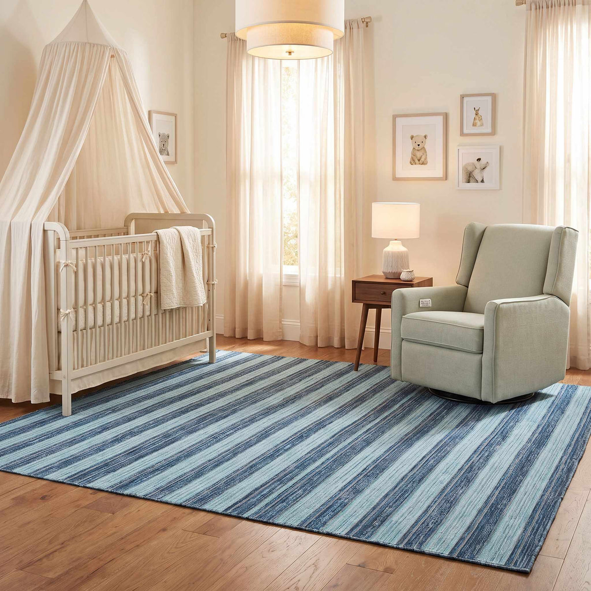 Frymet Blue Striped Washable Area Rug