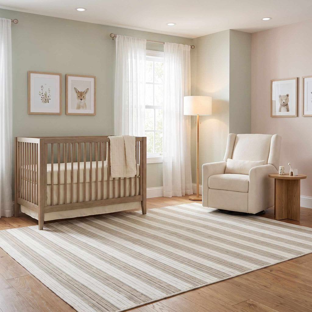 Frymet Beige Striped Washable Area Rug