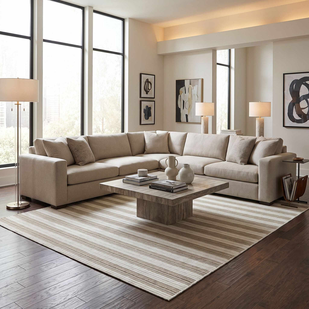 Frymet Beige Striped Washable Area Rug