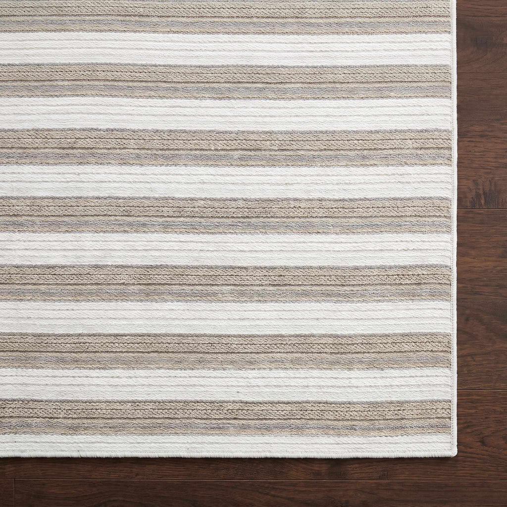 Frymet Beige Striped Washable Area Rug