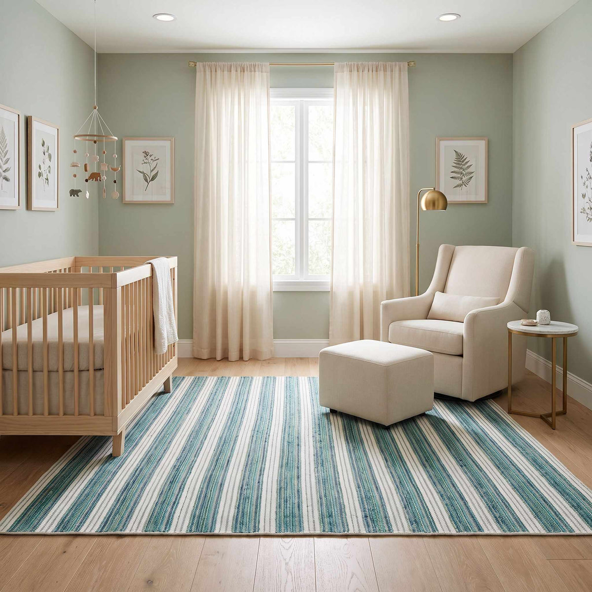 Frymet Green Striped Washable Area Rug