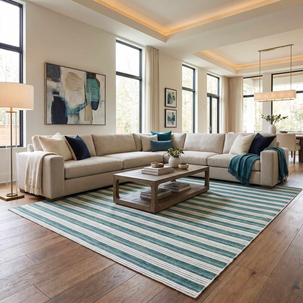 Frymet Green Striped Washable Area Rug