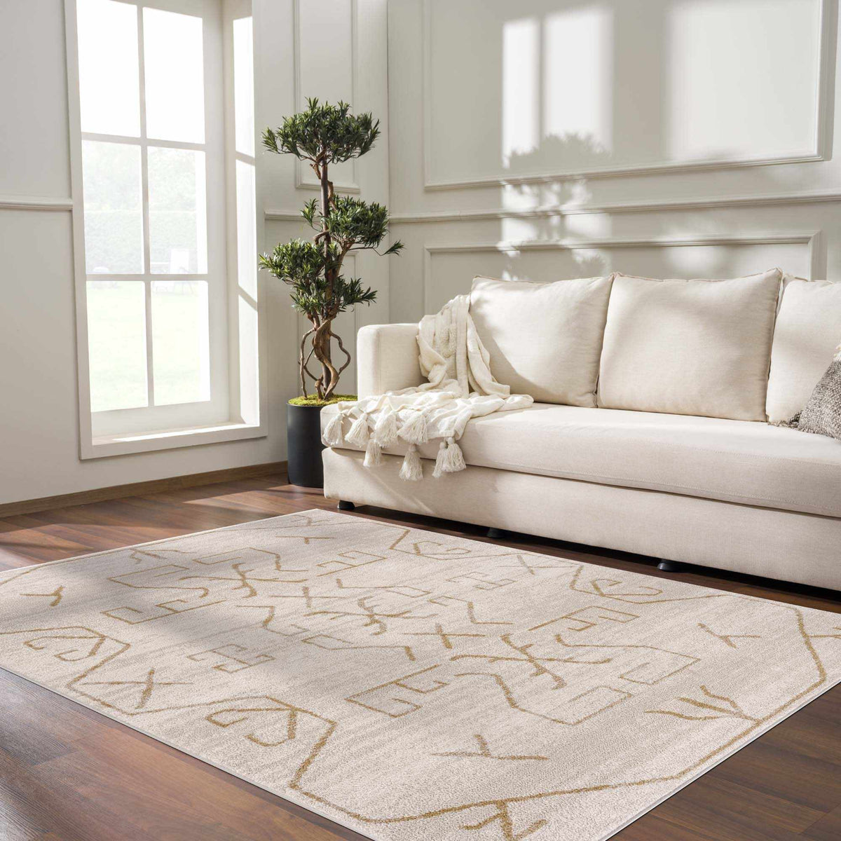 Azzan Cream & Gold Area Rug - Clearance