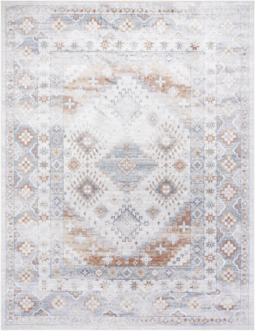 Agaton Blue & Brown Washable Area Rug