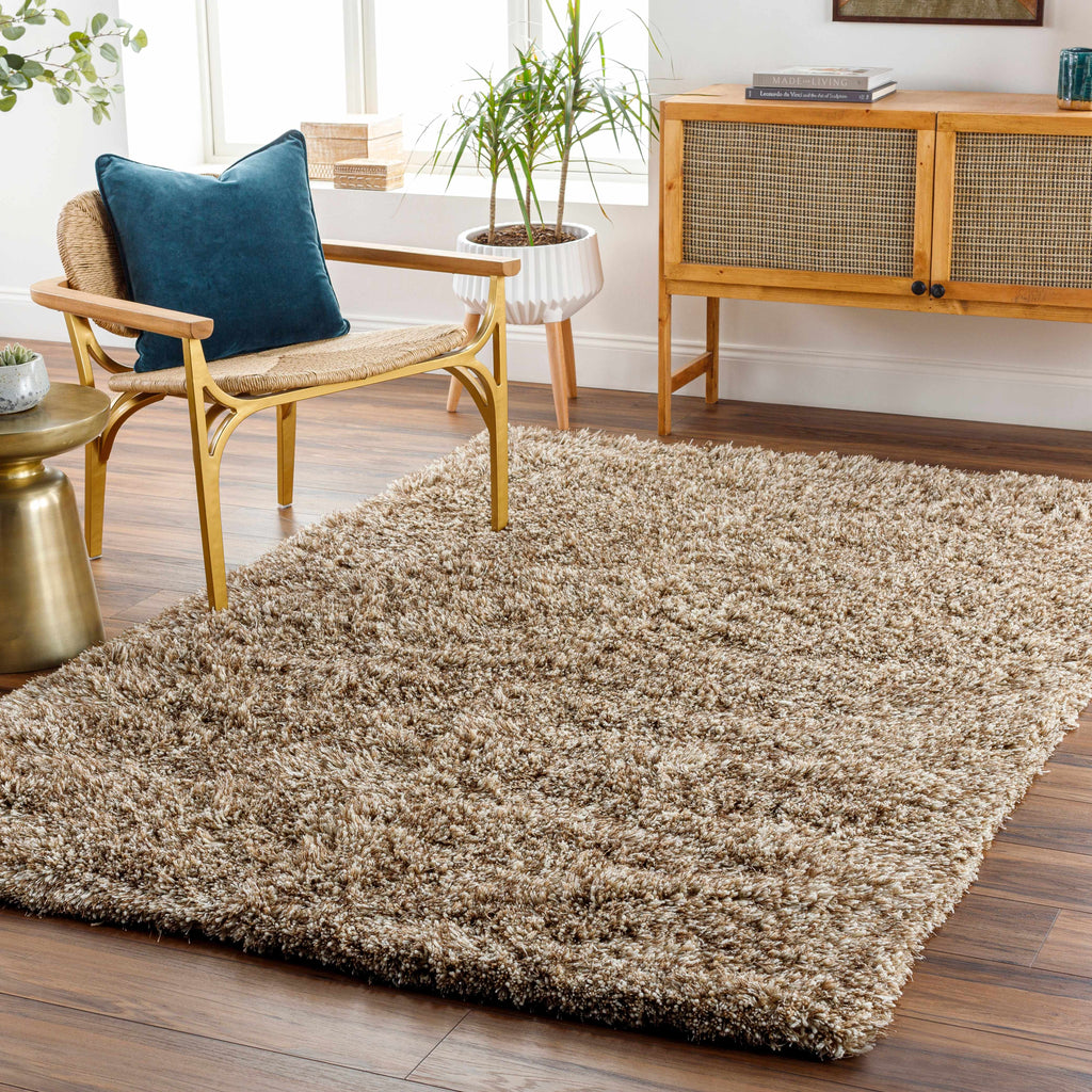 Ascot Solid Beige Wool Shag Rug