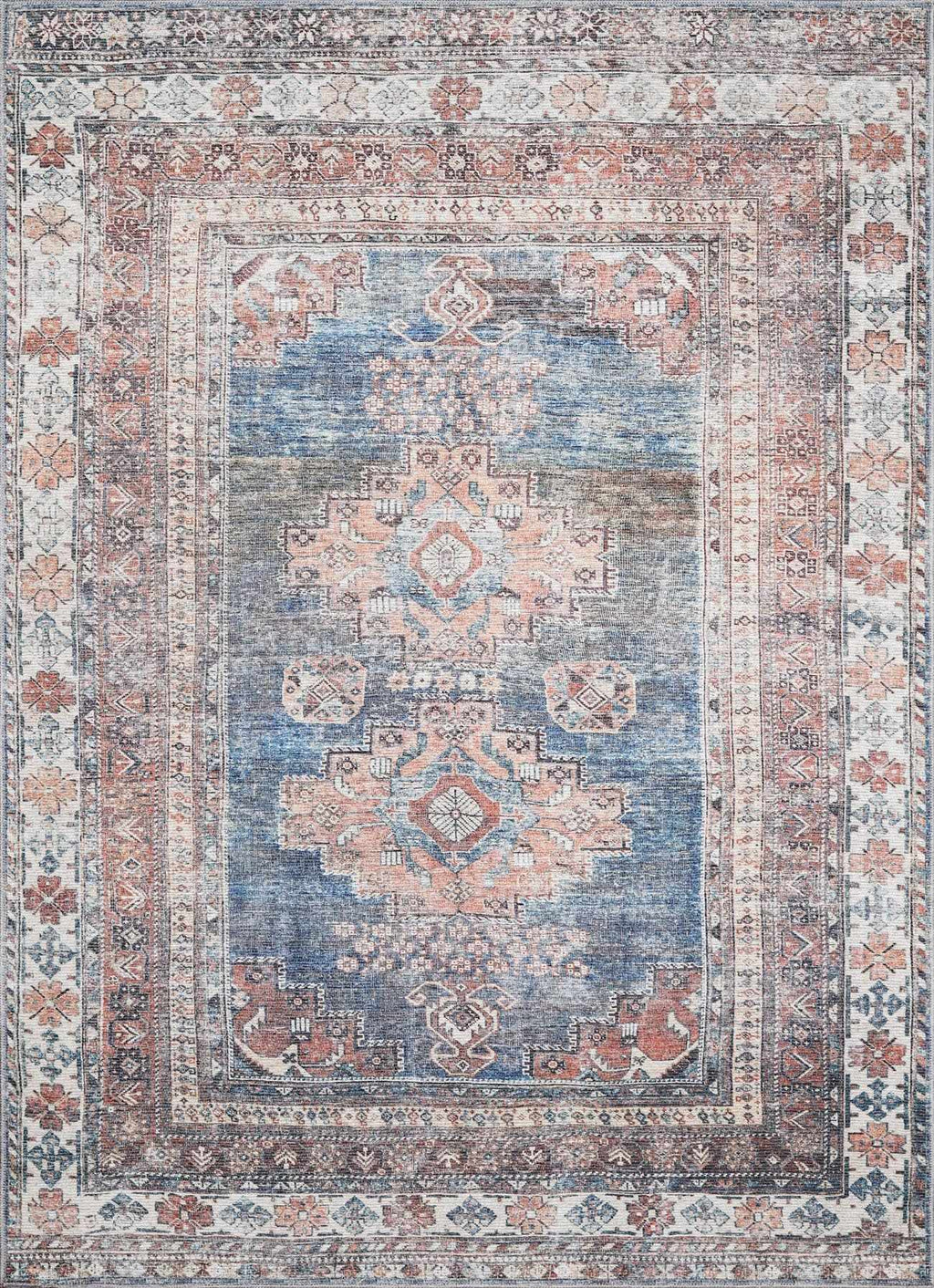 Baltinglass Rust & Blue Washable Area Rug