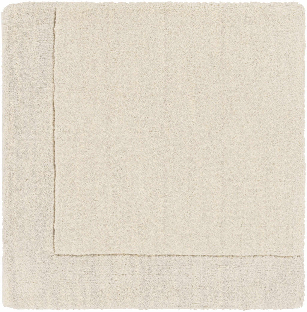 Bordered Solid Beige Cream Wool Rug