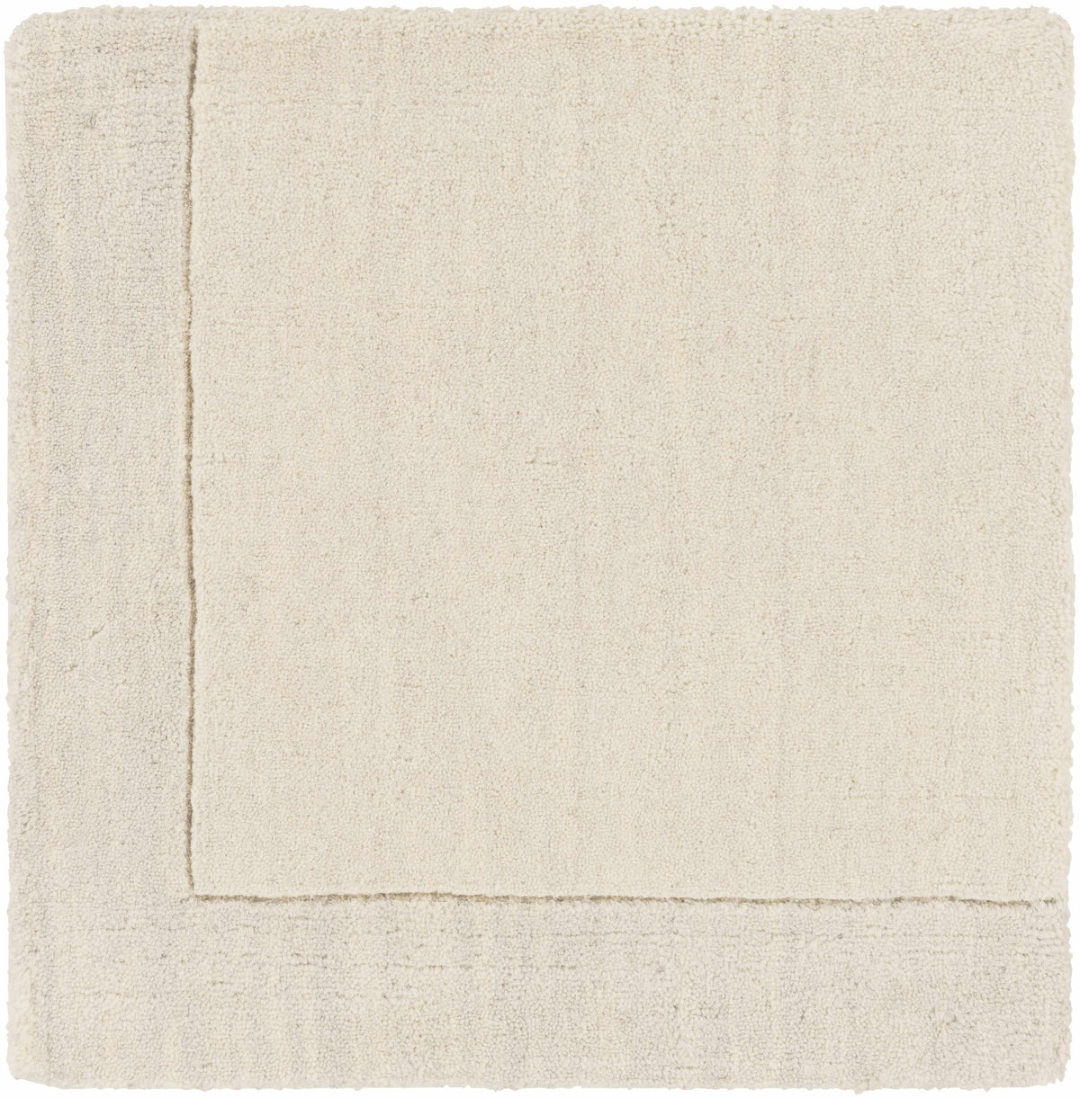 Bordered Solid Beige Cream Wool Rug