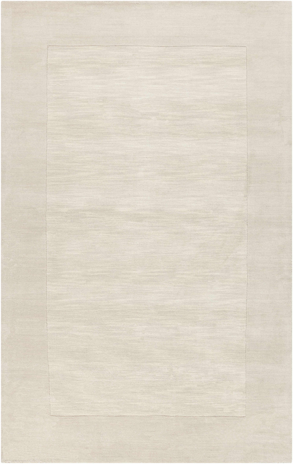 Bordered Solid Beige Cream Wool Rug