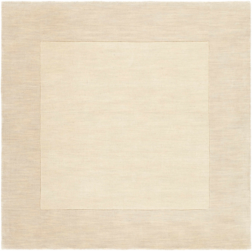 Bordered Solid Beige Cream Wool Rug