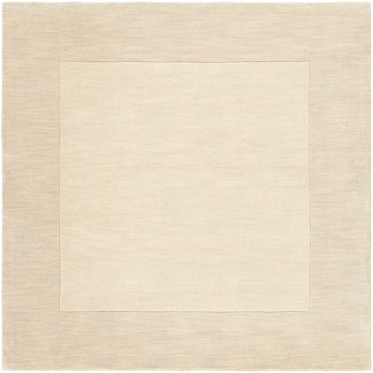 Bordered Solid Beige Cream Wool Rug